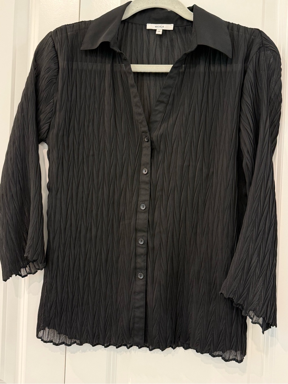 NICOLA Black Ridged Detailed Button Down Blouse - Picture 2 of 8